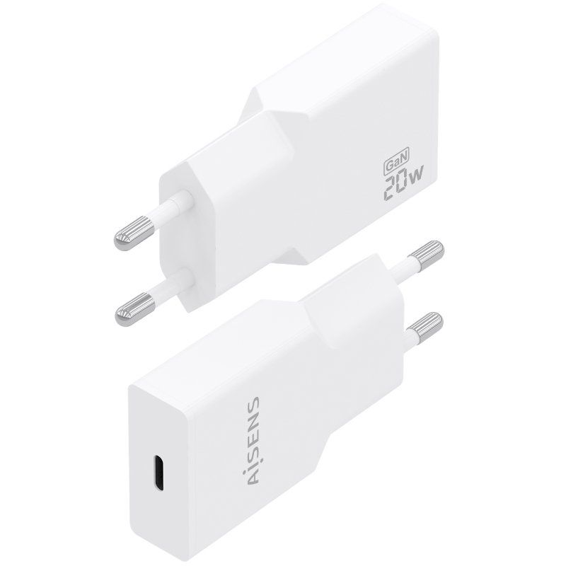 Carregador de Parede GaN Aisens A110-0997/ 1xUSB Tipo-C/ 20W/ Branco