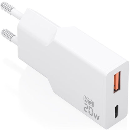 Carregador de Parede GaN Aisens A110-0998/ 1xUSB Tipo-C/ 1xUSB/ 20W/ Branco