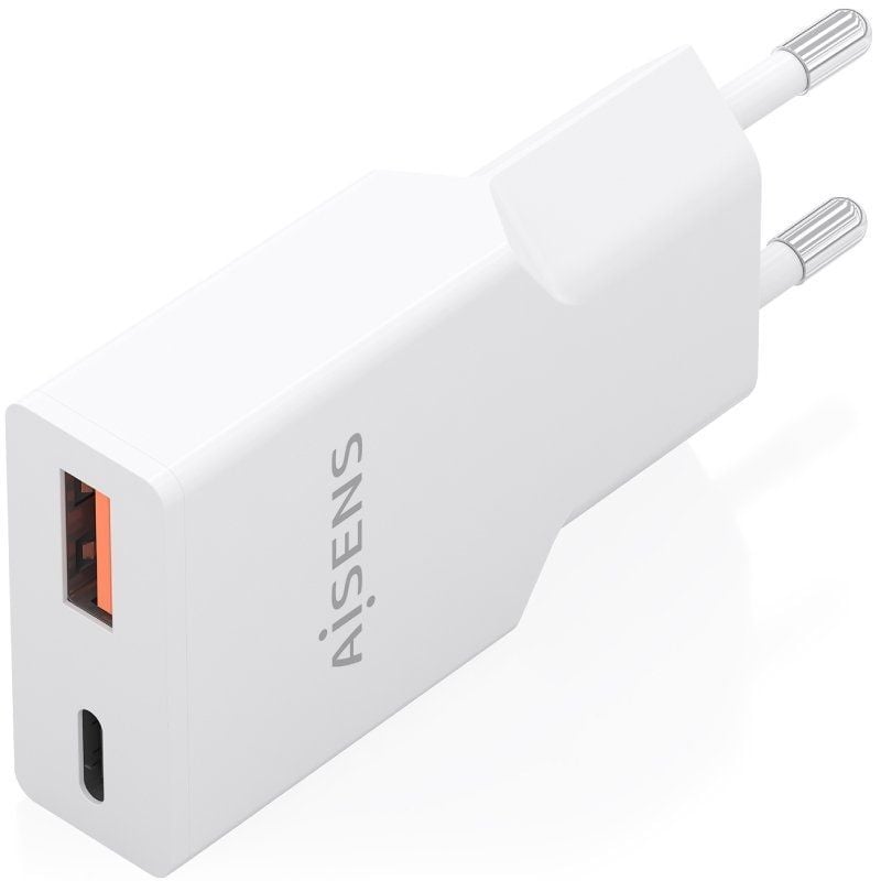 Carregador de Parede GaN Aisens A110-0998/ 1xUSB Tipo-C/ 1xUSB/ 20W/ Branco