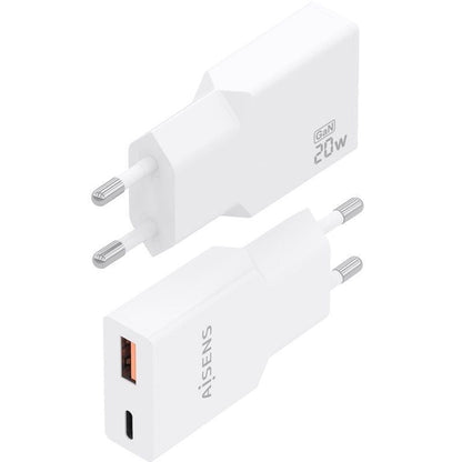 Carregador de Parede GaN Aisens A110-0998/ 1xUSB Tipo-C/ 1xUSB/ 20W/ Branco