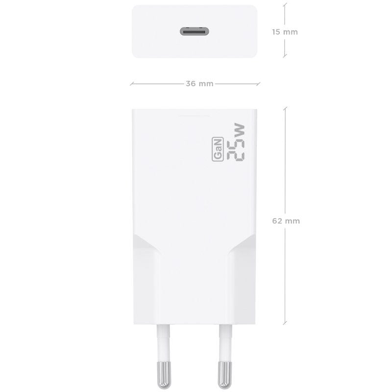 Carregador de Parede GaN Aisens A110-0999/ 1xUSB Tipo-C/ 25W/ Branco