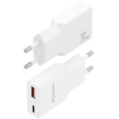 Carregador de Parede GaN Aisens A110-1000/ 1xUSB Tipo-C/ 1xUSB/ 25W/ Branco