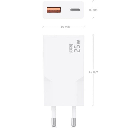 Carregador de Parede GaN Aisens A110-1000/ 1xUSB Tipo-C/ 1xUSB/ 25W/ Branco