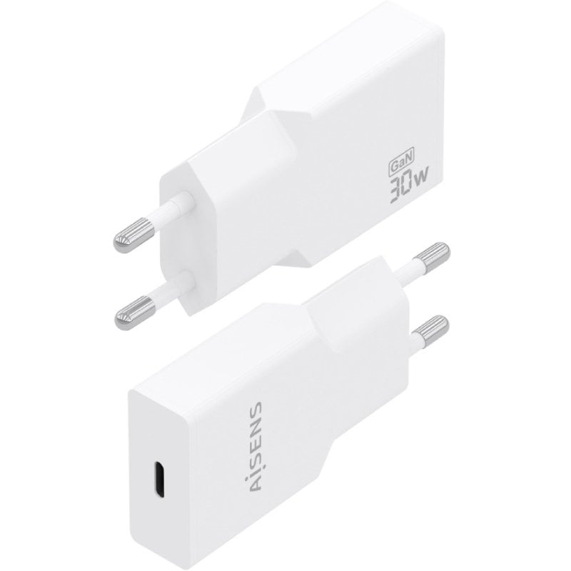Carregador de Parede GaN Aisens A110-1001/ 1xUSB Tipo-C/ 30W/ Branco