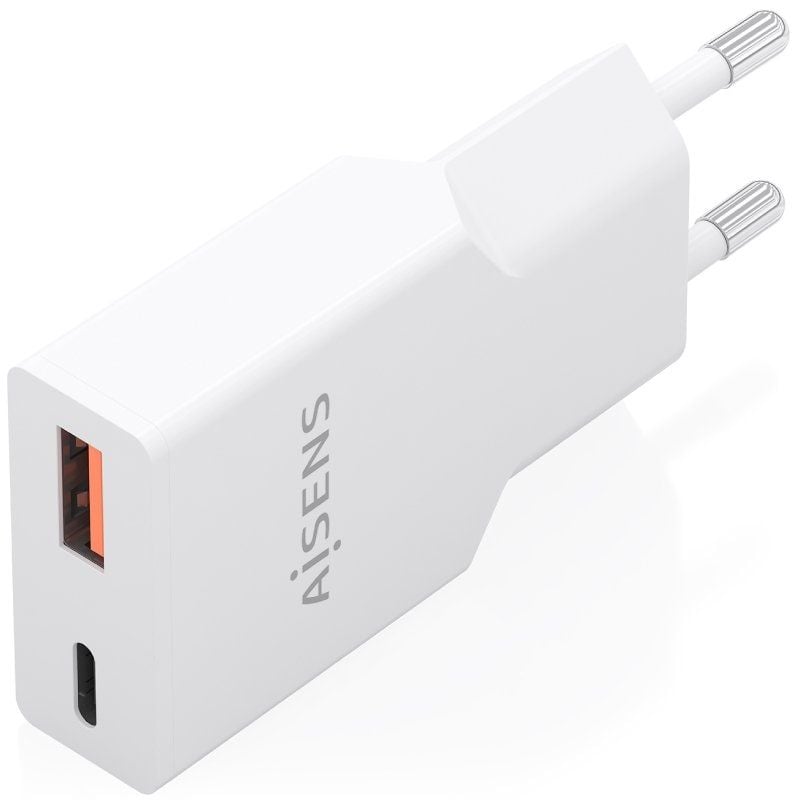 Carregador de Parede GaN Aisens A110-1002/ 1xUSB Tipo-C/ 1xUSB/ 30W/ Branco