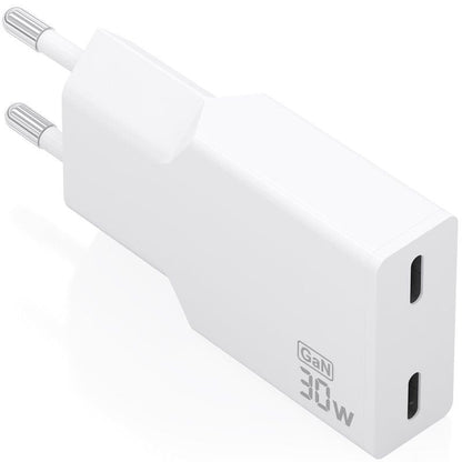 Carregador de Parede GaN Aisens A110-1003/ 2xUSB Tipo-C/ 30W/ Branco