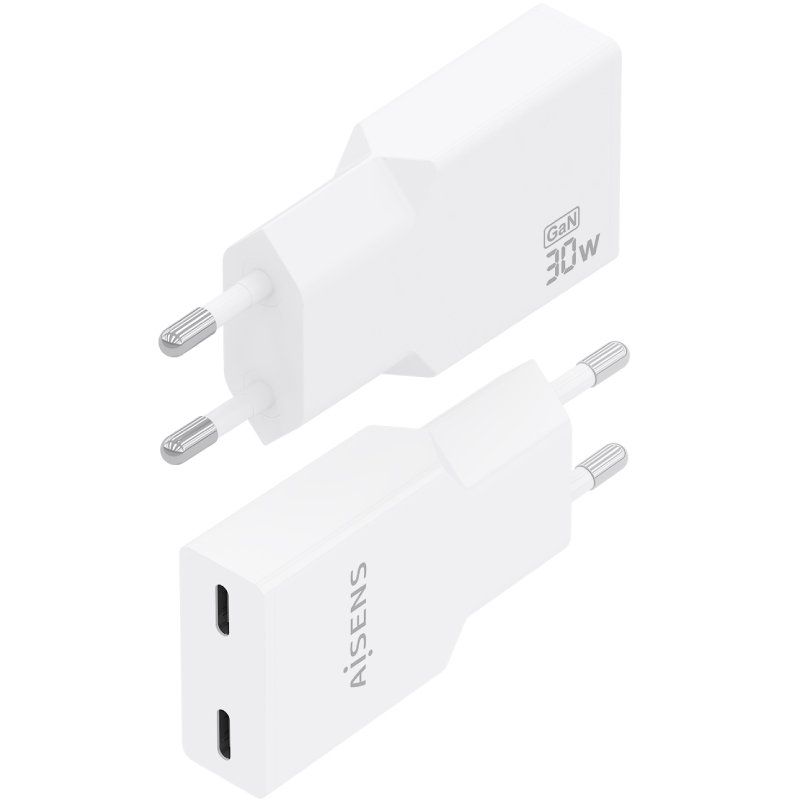 Carregador de Parede GaN Aisens A110-1003/ 2xUSB Tipo-C/ 30W/ Branco