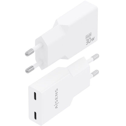 Carregador de Parede GaN Aisens A110-1003/ 2xUSB Tipo-C/ 30W/ Branco