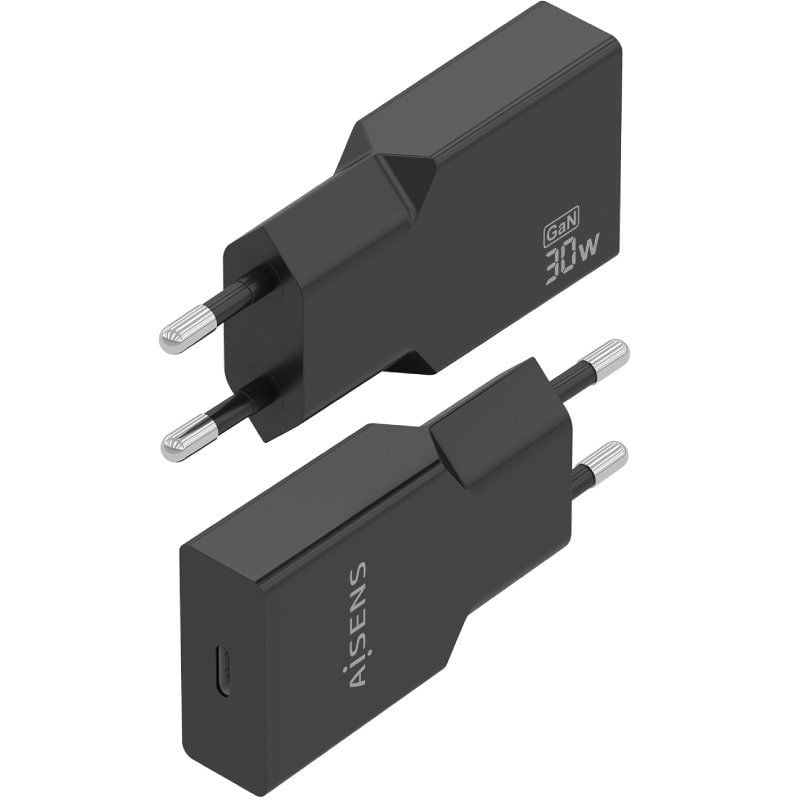 Carregador de Parede GaN Aisens A110-1004/ 1xUSB Tipo-C/ 30W/ Preto