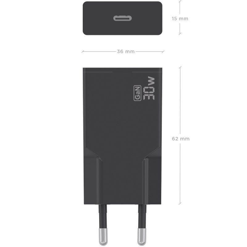 Carregador de Parede GaN Aisens A110-1004/ 1xUSB Tipo-C/ 30W/ Preto