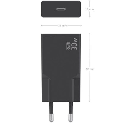 Carregador de Parede GaN Aisens A110-1004/ 1xUSB Tipo-C/ 30W/ Preto