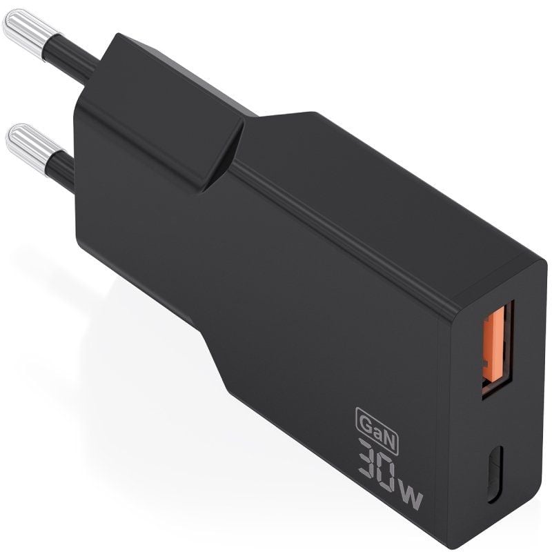 Carregador de Parede GaN Aisens A110-1005/ 1xUSB Tipo-C/ 1xUSB/ 30W/ Preto