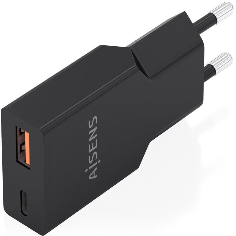Carregador de Parede GaN Aisens A110-1005/ 1xUSB Tipo-C/ 1xUSB/ 30W/ Preto