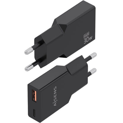 Carregador de Parede GaN Aisens A110-1005/ 1xUSB Tipo-C/ 1xUSB/ 30W/ Preto