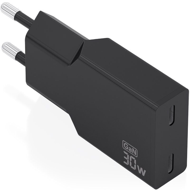 Carregador de Parede GaN Aisens A110-1006/ 2xUSB Tipo-C/ 30W/ Preto