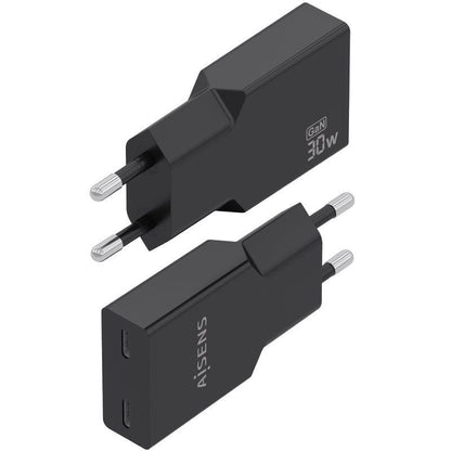 Carregador de Parede GaN Aisens A110-1006/ 2xUSB Tipo-C/ 30W/ Preto