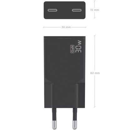 Carregador de Parede GaN Aisens A110-1006/ 2xUSB Tipo-C/ 30W/ Preto