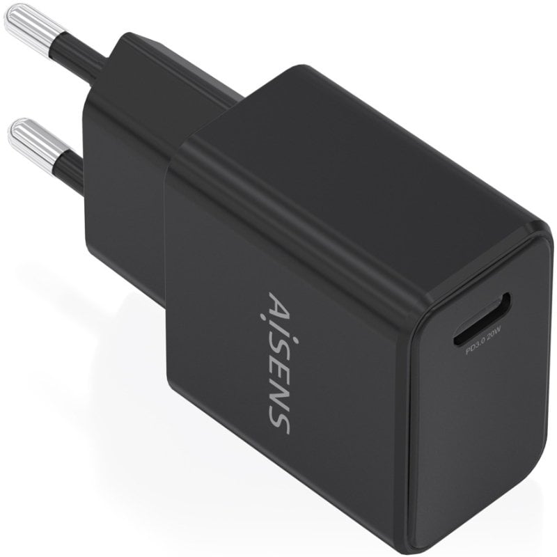 Carregador de Parede GaN Aisens A110-1024/ 1xUSB Tipo-C/ 20W/ Preto