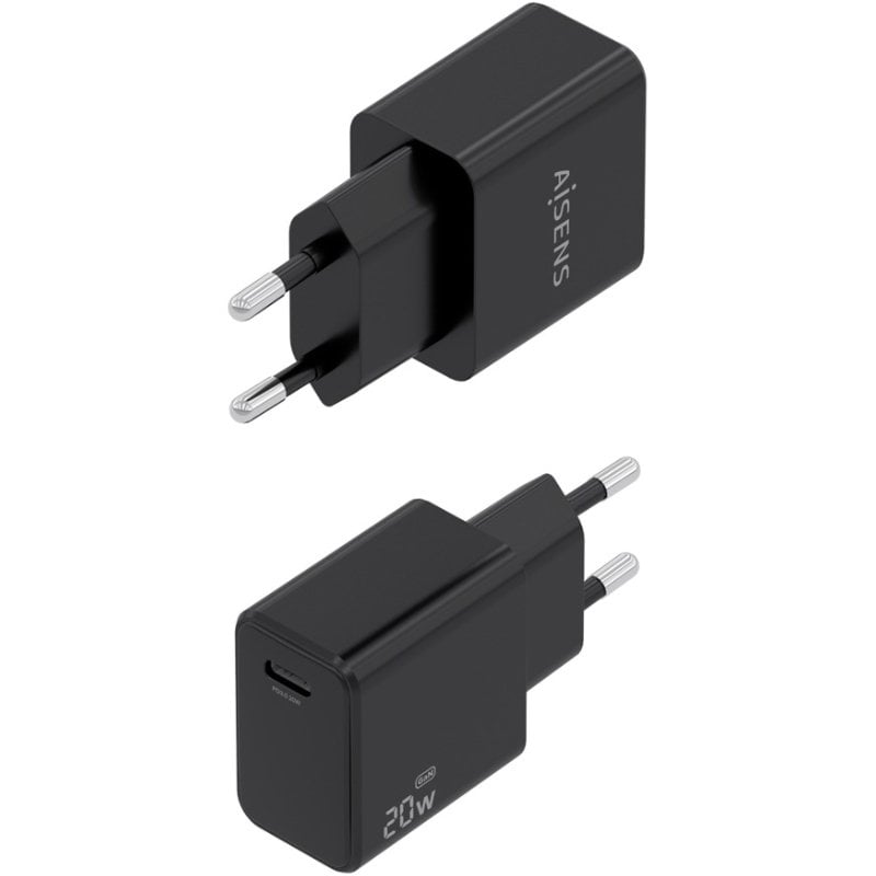 Carregador de Parede GaN Aisens A110-1024/ 1xUSB Tipo-C/ 20W/ Preto