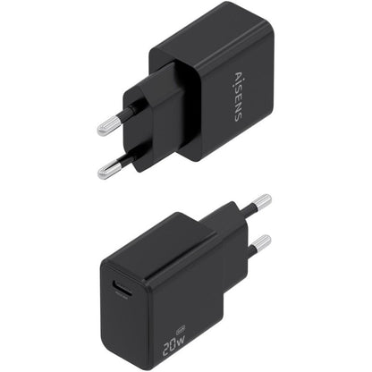 Carregador de Parede GaN Aisens A110-1024/ 1xUSB Tipo-C/ 20W/ Preto