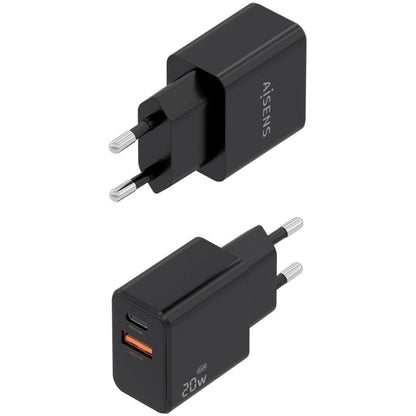 Carregador de Parede GaN Aisens A110-1026/ 1xUSB Tipo-C/ 1xUSB/ 20W/ Preto