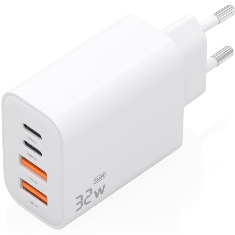 Carregador de Parede GaN Aisens A110-1027/ 2xUSB Tipo-C/ 2xUSB/ 32W/ Branco