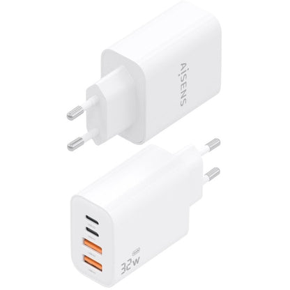 Carregador de Parede GaN Aisens A110-1027/ 2xUSB Tipo-C/ 2xUSB/ 32W/ Branco