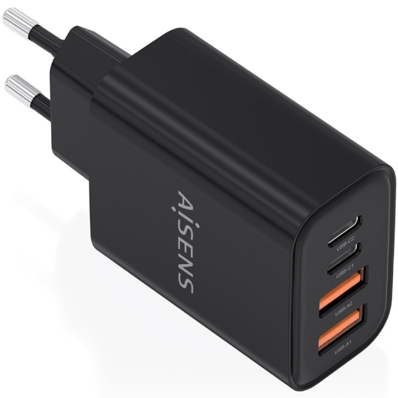 Carregador de Parede GaN Aisens A110-1028/ 2xUSB Tipo-C/ 2xUSB/ 32W/ Preto