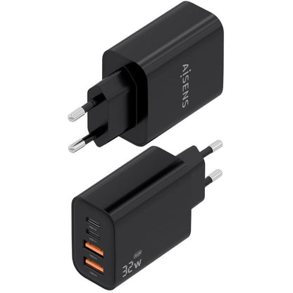 Carregador de Parede GaN Aisens A110-1028/ 2xUSB Tipo-C/ 2xUSB/ 32W/ Preto