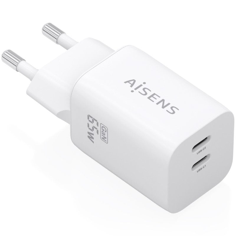 Carregador de Parede GaN Aisens A110-1029/ 2xUSB Tipo-C/ 65W/ Branco