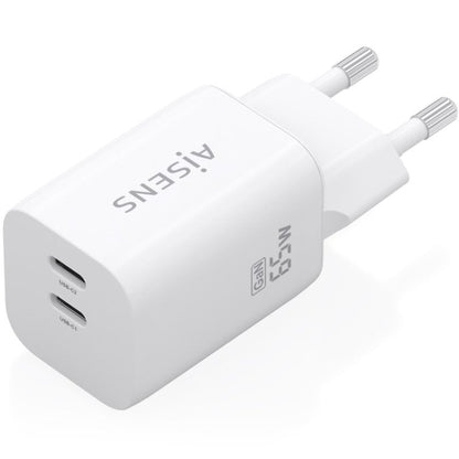 Carregador de Parede GaN Aisens A110-1029/ 2xUSB Tipo-C/ 65W/ Branco