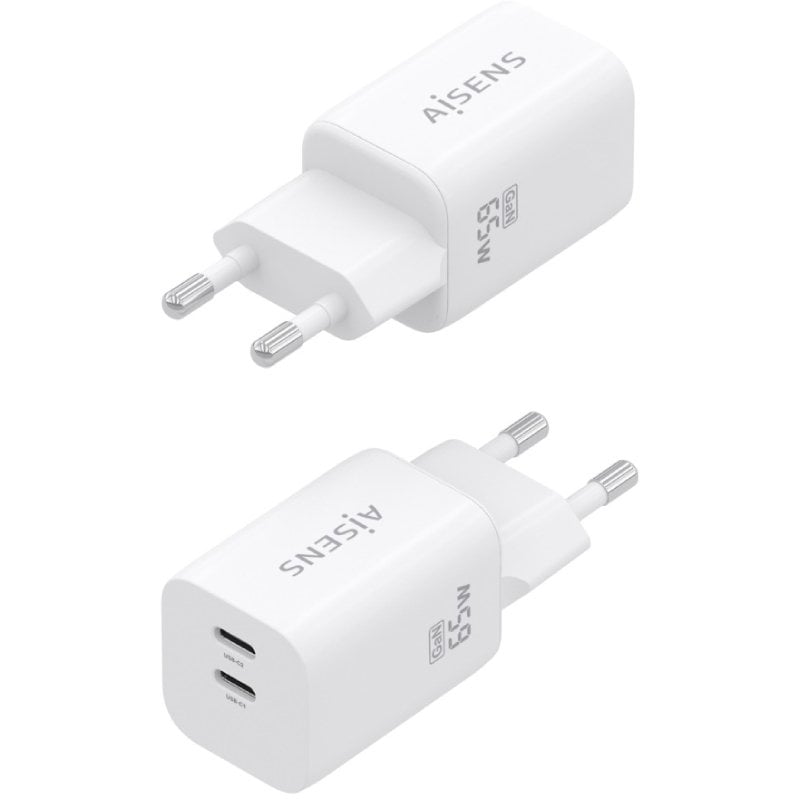 Carregador de Parede GaN Aisens A110-1029/ 2xUSB Tipo-C/ 65W/ Branco