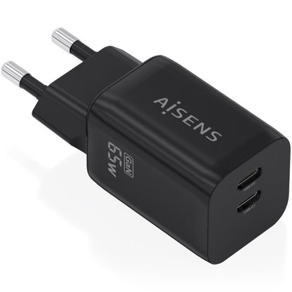 Carregador de Parede GaN Aisens A110-1030/ 2xUSB Tipo-C/ 65W/ Preto