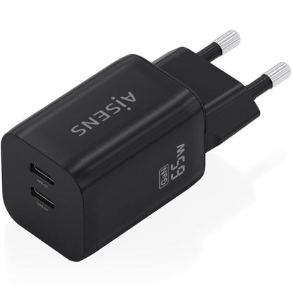 Carregador de Parede GaN Aisens A110-1030/ 2xUSB Tipo-C/ 65W/ Preto