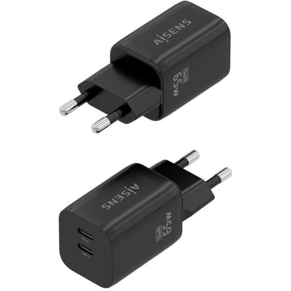 Carregador de Parede GaN Aisens A110-1030/ 2xUSB Tipo-C/ 65W/ Preto