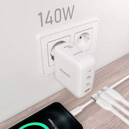 Carregador de Parede GaN Aisens ASCH-140W3P030-W/ 2xUSB Tipo-C/ 1xUSB/ 140W