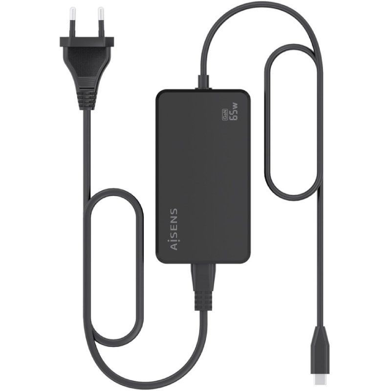 Carregador de Secretária GaN Aisens ASCH-1PD65D068-BK/ 1xUSB Tipo-C/ 65W