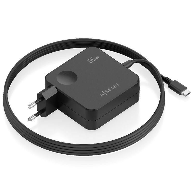 Carregador de Parede Aisens ASCH-1PD65WL80-BK/ 1xUSB Tipo-C/ 65W/ Preto