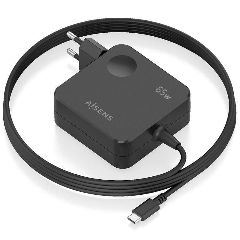Carregador de Parede Aisens ASCH-1PD65WL80-BK/ 1xUSB Tipo-C/ 65W/ Preto