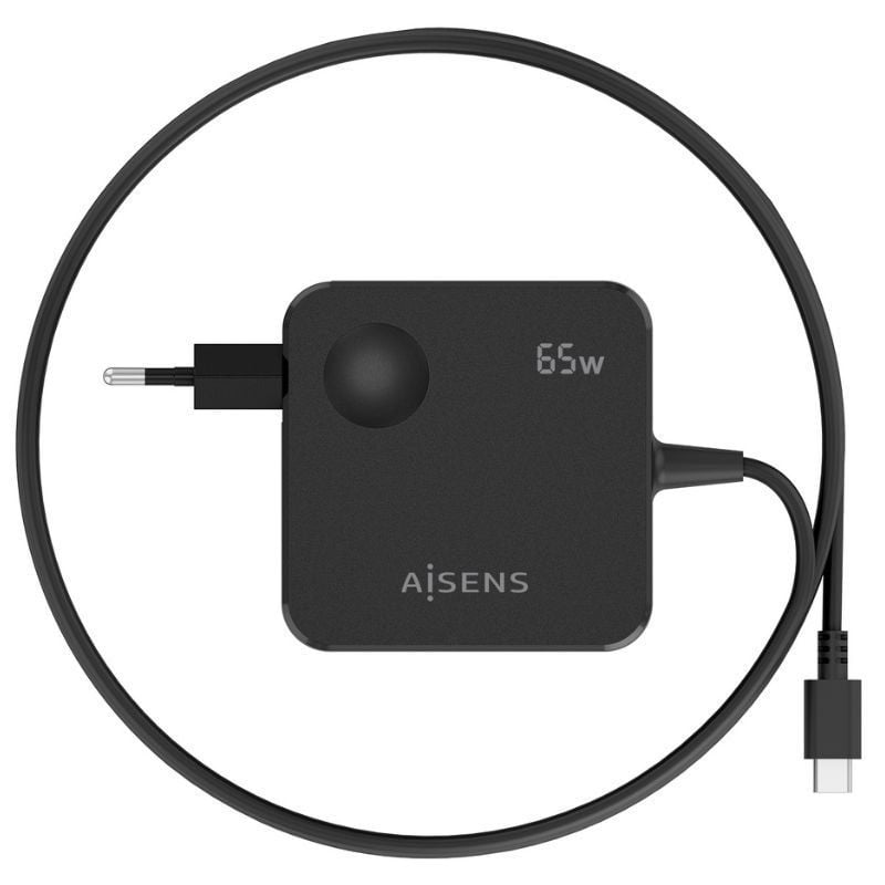 Carregador de Parede Aisens ASCH-1PD65WL80-BK/ 1xUSB Tipo-C/ 65W/ Preto