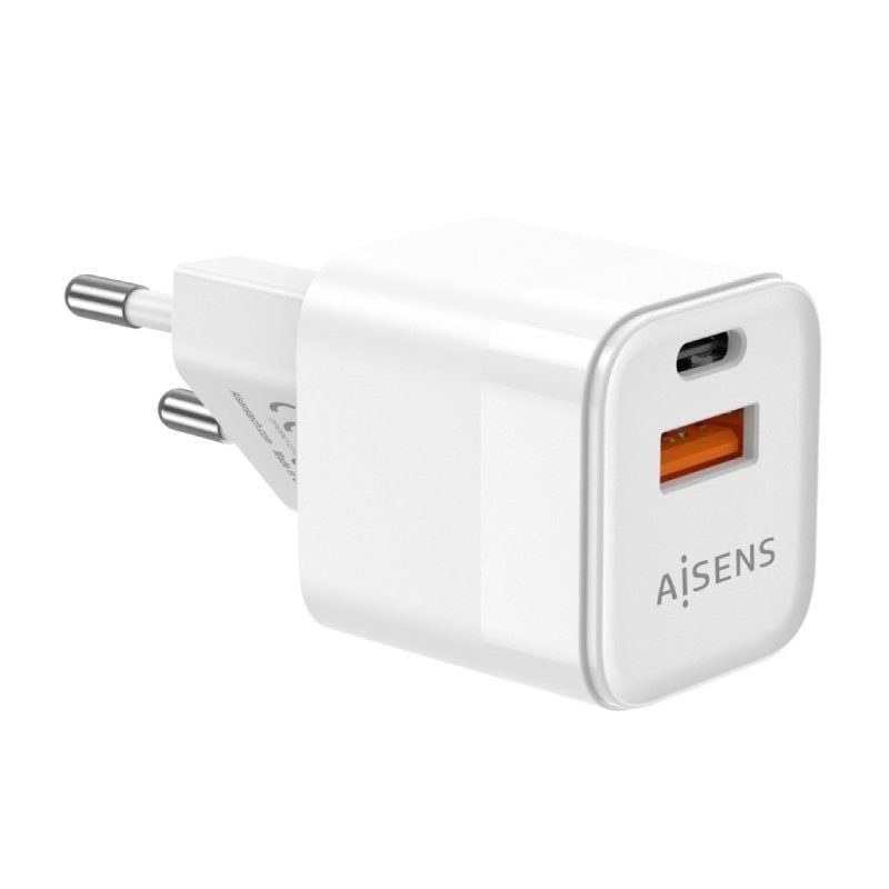 Carregador de Parede GaN Aisens ASCH-20W2P002-W/ 1xUSB Tipo-C/ 1xUSB/ 20W