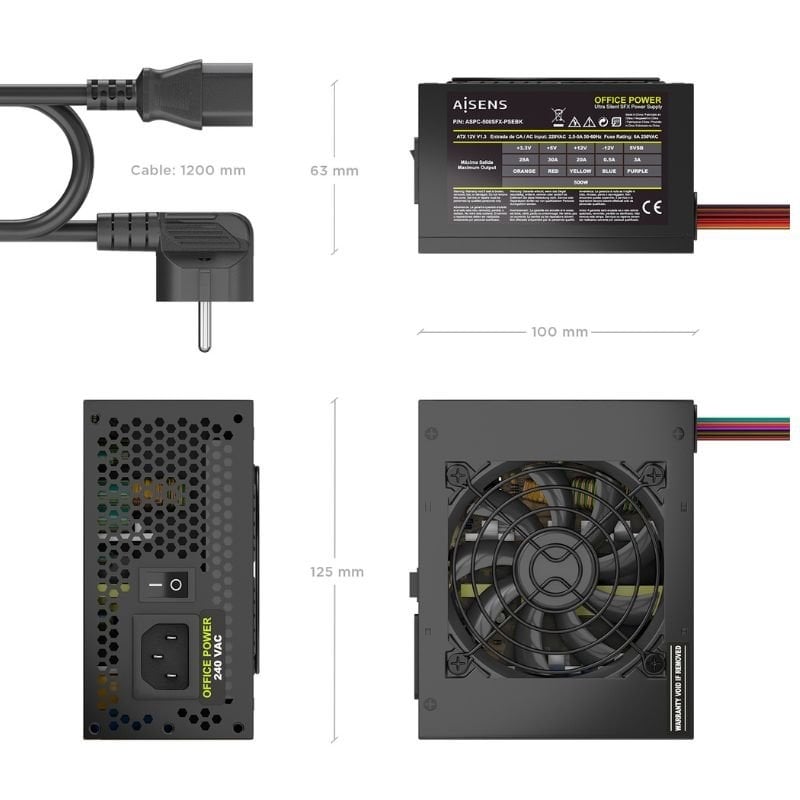 Fuente de Alimentación SFX Aisens ASPC-500SFX-PSEBK/ 500W/ Ventilador 8cm