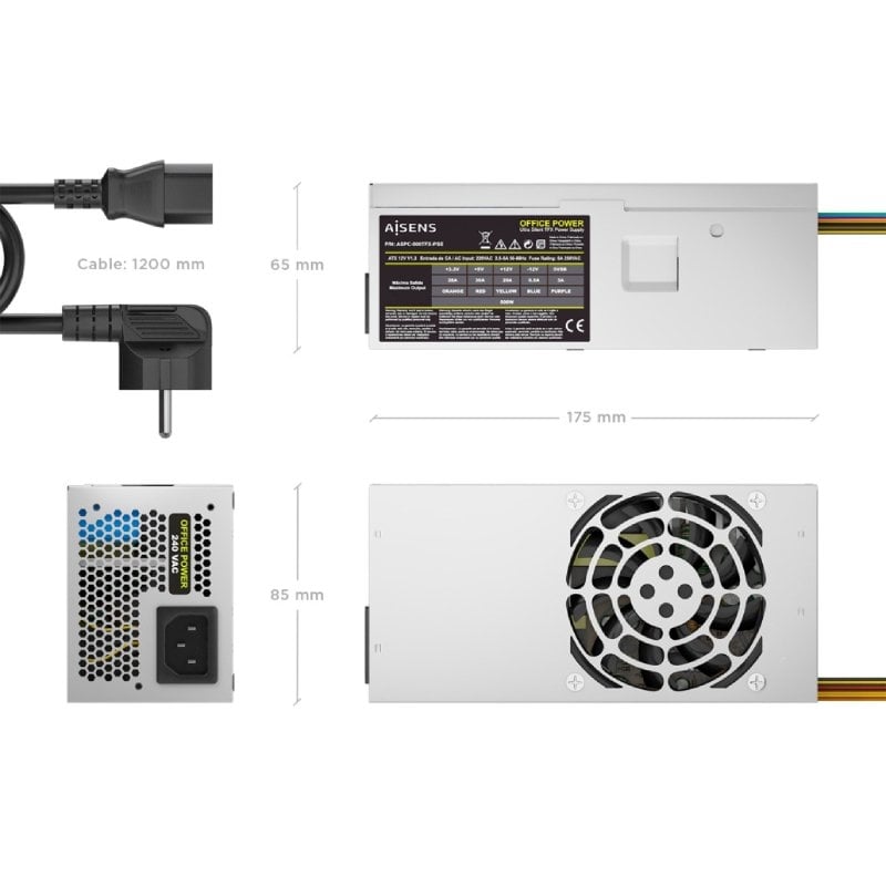 Fuente de Alimentación TFX Aisens ASPC-500TFX-PSE/ 500W/ Ventilador 8cm