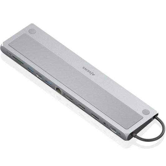 Docking USB Tipo-C Aisens ASUC-12P020-GR/ 2xHDMI 4K/ 3xUSB/ 1xUSB Tipo-C/ 1xRJ45/ 1xDisplayPort/ 1xLeitor de Cartões/ 1xUSB Tipo-C PD/ Cinzento