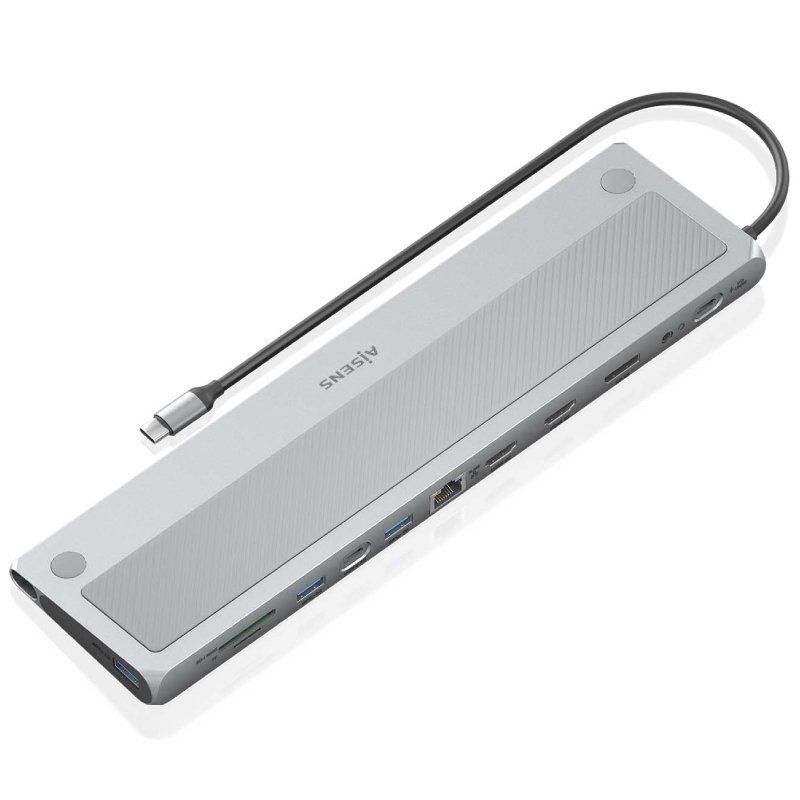 Docking USB Tipo-C Aisens ASUC-12P020-GR/ 2xHDMI 4K/ 3xUSB/ 1xUSB Tipo-C/ 1xRJ45/ 1xDisplayPort/ 1xLeitor de Cartões/ 1xUSB Tipo-C PD/ Cinzento