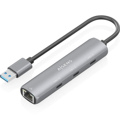 Hub USB Aisens ASUC-4P037-GR/ 3xUSB Tipo-C/ 1xRJ45/ Cinzento