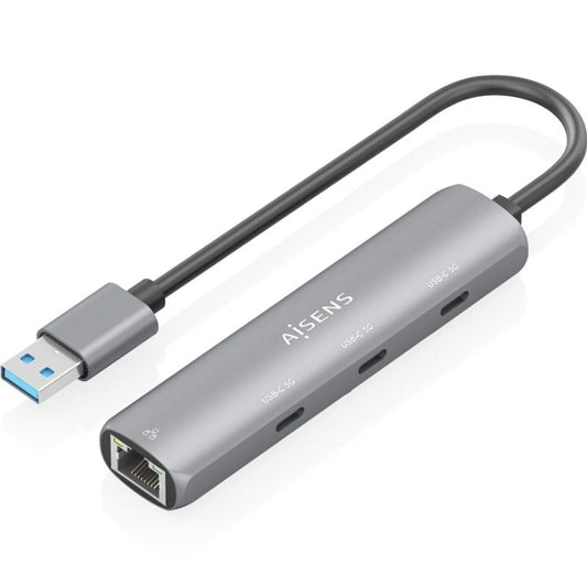 Hub USB Aisens ASUC-4P037-GR/ 3xUSB Tipo-C/ 1xRJ45/ Cinzento