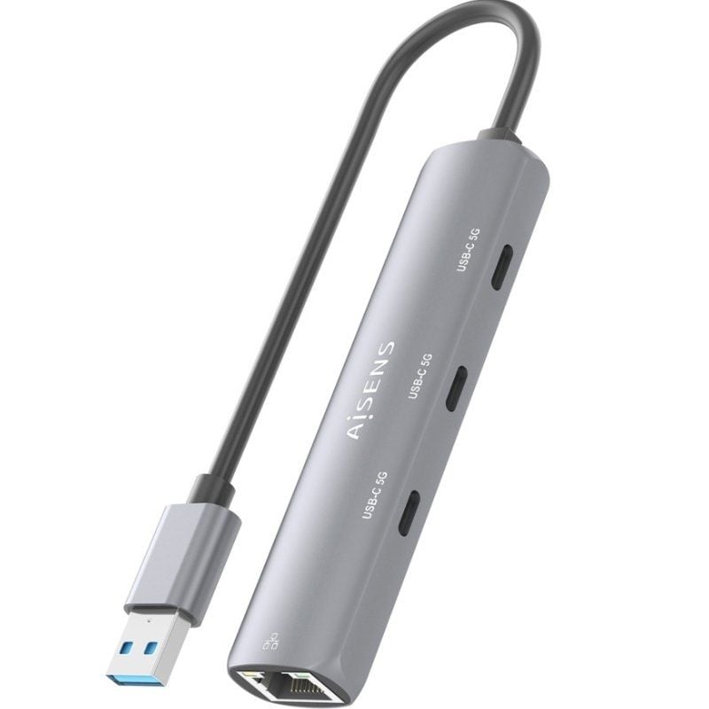 Hub USB Aisens ASUC-4P037-GR/ 3xUSB Tipo-C/ 1xRJ45/ Cinzento