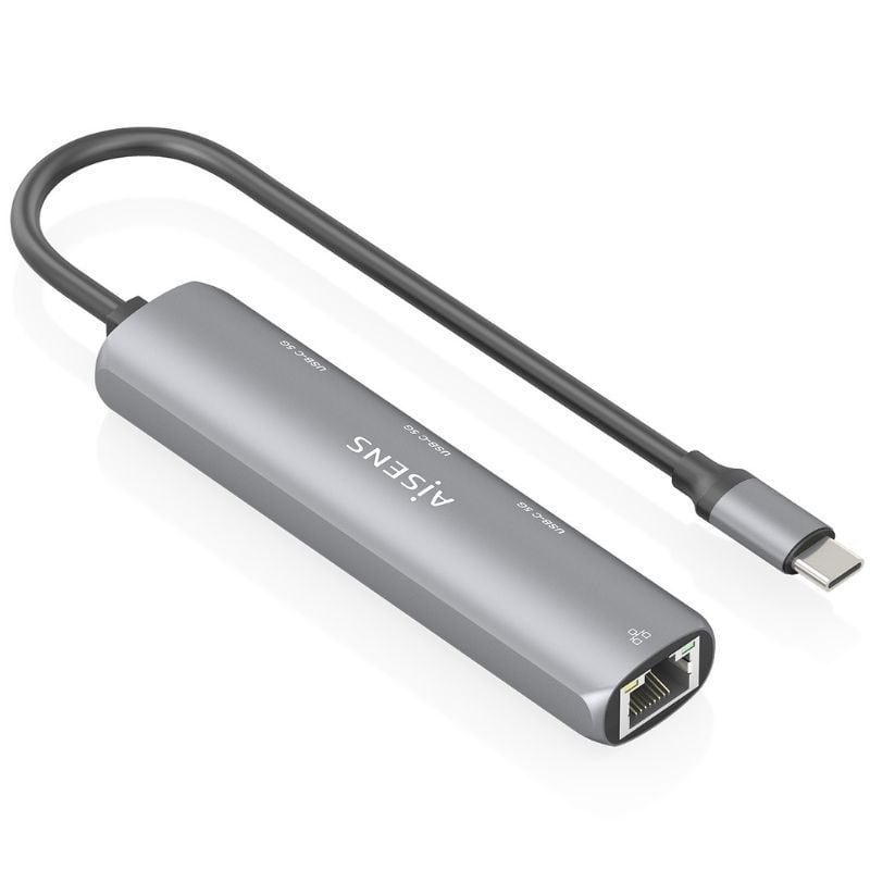 Hub USB Tipo-C Aisens ASUC-4P041-GR/ 3xUSB Tipo-C/ 1xRJ45/ Cinzento