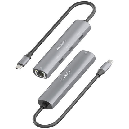 Hub USB Tipo-C Aisens ASUC-4P041-GR/ 3xUSB Tipo-C/ 1xRJ45/ Cinzento